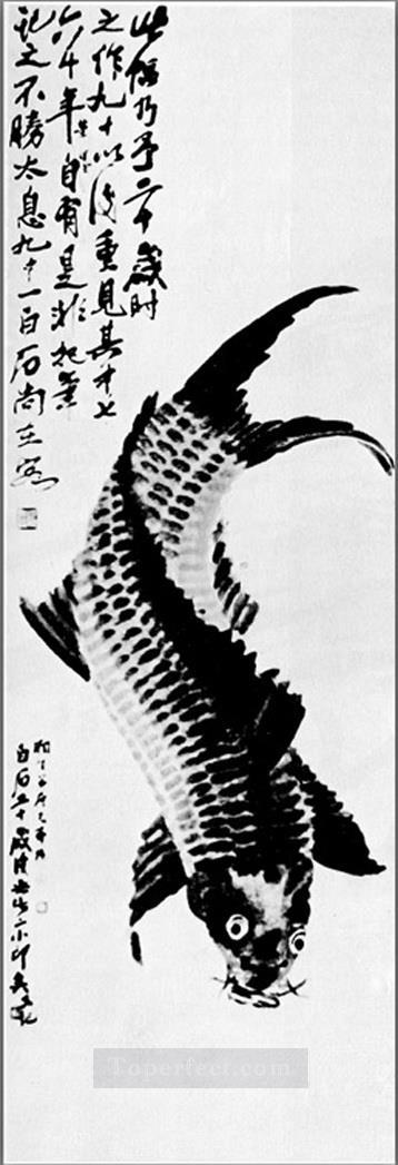 斉白石鯉の古い中国の墨油絵